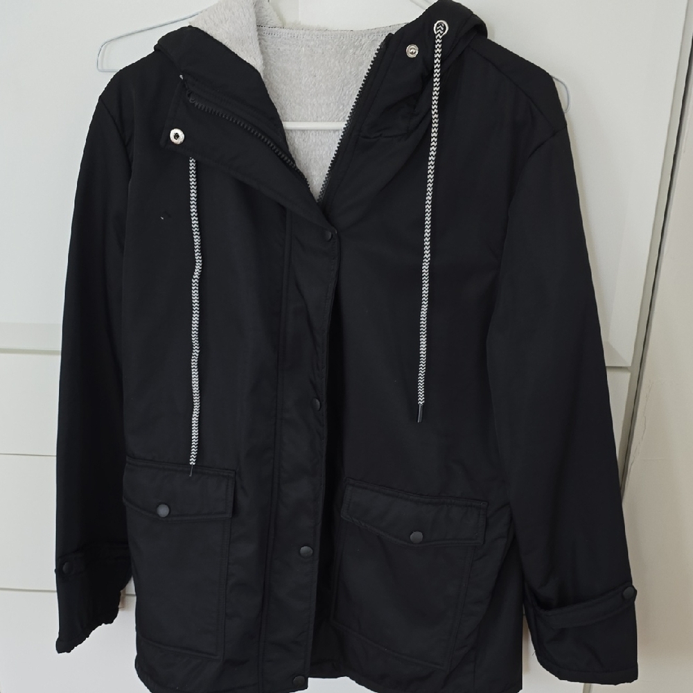 Fleece Lined Womens Hooded Raincoat Size M